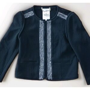 Tibi New York Black 100% Virgin Wool Beaded‎ Sequin Embellished Jacket Womens 6